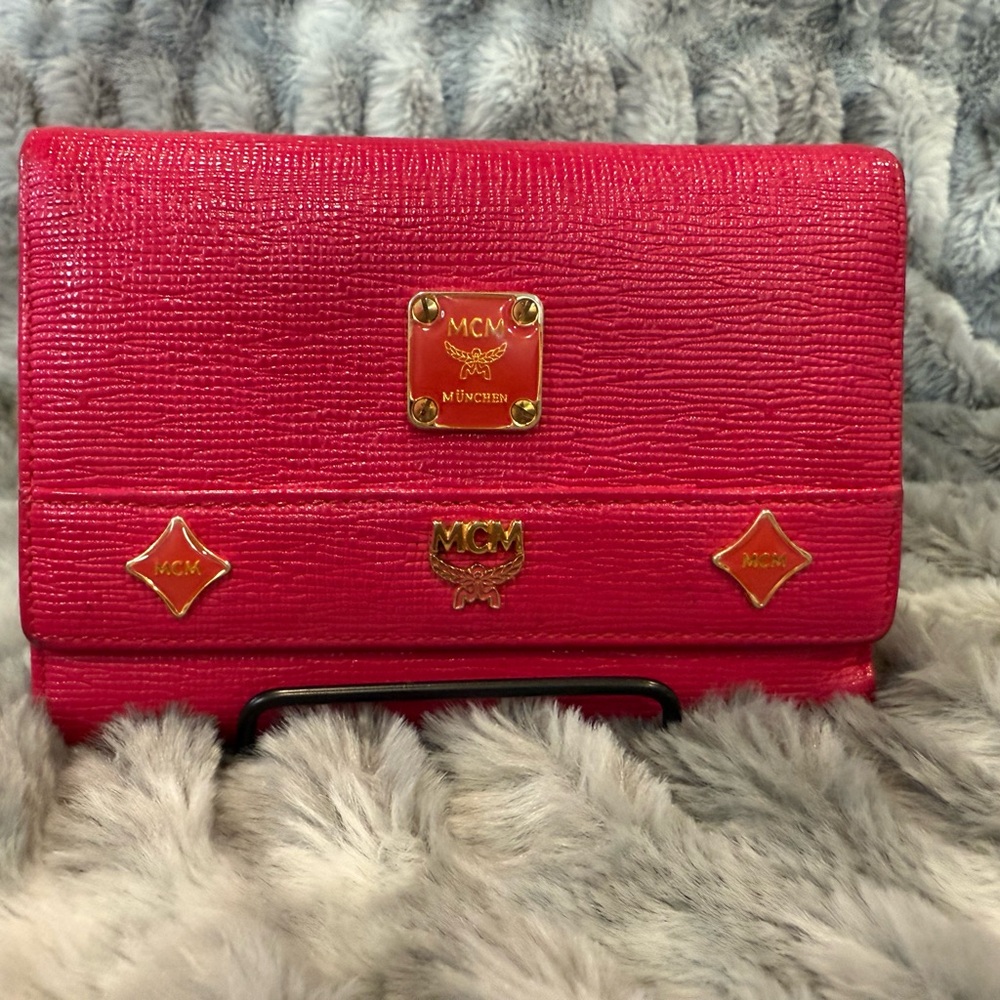 MCM Pink Leather Tri-Fold Wallet